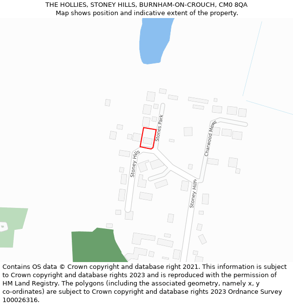 THE HOLLIES, STONEY HILLS, BURNHAM-ON-CROUCH, CM0 8QA: Location map and indicative extent of plot