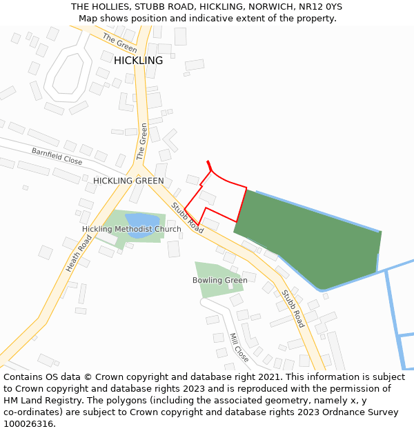 THE HOLLIES, STUBB ROAD, HICKLING, NORWICH, NR12 0YS: Location map and indicative extent of plot