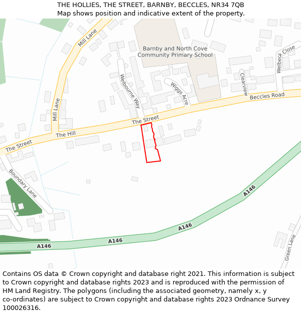 THE HOLLIES, THE STREET, BARNBY, BECCLES, NR34 7QB: Location map and indicative extent of plot
