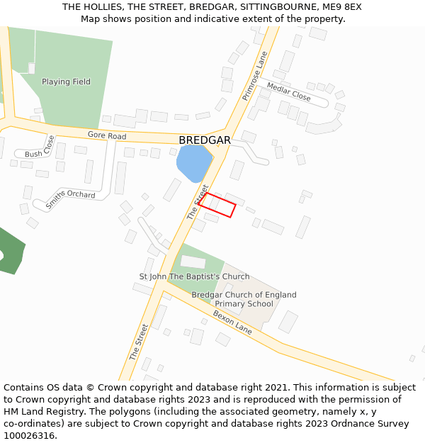 THE HOLLIES, THE STREET, BREDGAR, SITTINGBOURNE, ME9 8EX: Location map and indicative extent of plot