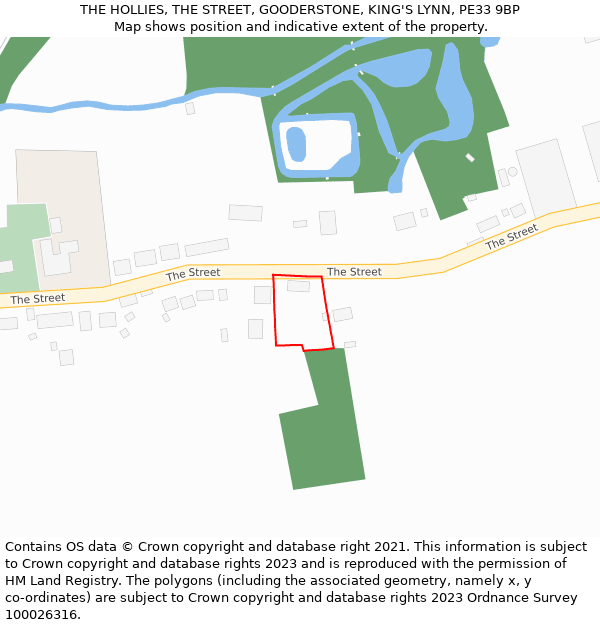 THE HOLLIES, THE STREET, GOODERSTONE, KING'S LYNN, PE33 9BP: Location map and indicative extent of plot