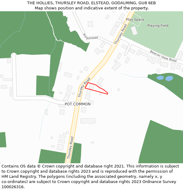 THE HOLLIES, THURSLEY ROAD, ELSTEAD, GODALMING, GU8 6EB: Location map and indicative extent of plot