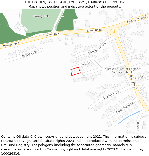 THE HOLLIES, TOFTS LANE, FOLLIFOOT, HARROGATE, HG3 1DY: Location map and indicative extent of plot