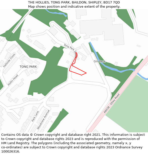 THE HOLLIES, TONG PARK, BAILDON, SHIPLEY, BD17 7QD: Location map and indicative extent of plot