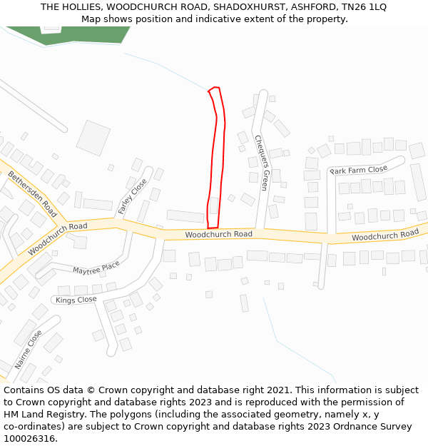 THE HOLLIES, WOODCHURCH ROAD, SHADOXHURST, ASHFORD, TN26 1LQ: Location map and indicative extent of plot