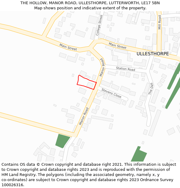 THE HOLLOW, MANOR ROAD, ULLESTHORPE, LUTTERWORTH, LE17 5BN: Location map and indicative extent of plot