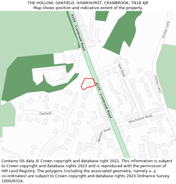 THE HOLLOW, OAKFIELD, HAWKHURST, CRANBROOK, TN18 4JR: Location map and indicative extent of plot