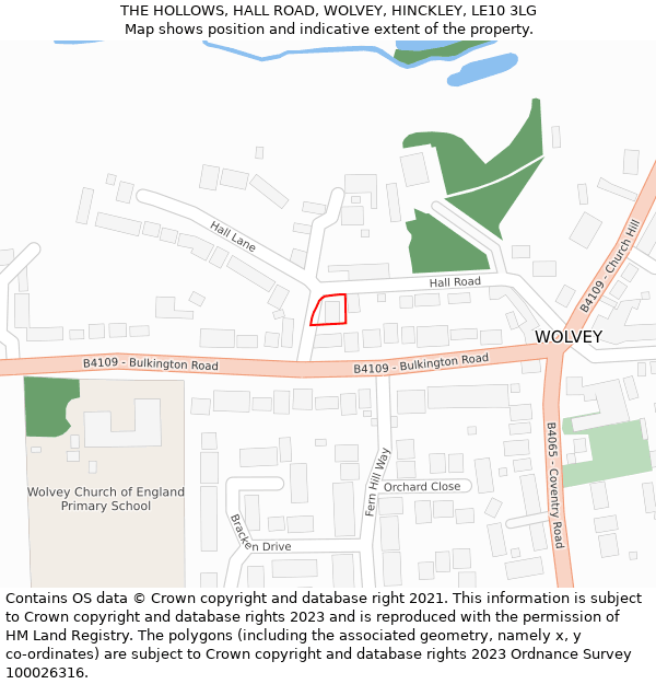 THE HOLLOWS, HALL ROAD, WOLVEY, HINCKLEY, LE10 3LG: Location map and indicative extent of plot