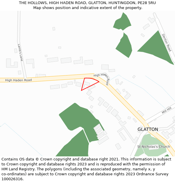 THE HOLLOWS, HIGH HADEN ROAD, GLATTON, HUNTINGDON, PE28 5RU: Location map and indicative extent of plot