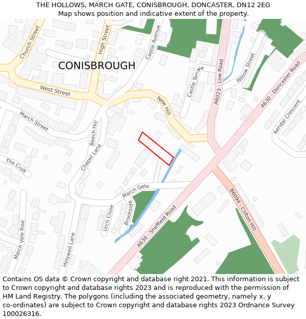 THE HOLLOWS, MARCH GATE, CONISBROUGH, DONCASTER, DN12 2EG: Location map and indicative extent of plot
