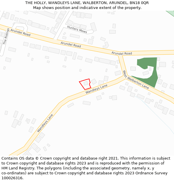 THE HOLLY, WANDLEYS LANE, WALBERTON, ARUNDEL, BN18 0QR: Location map and indicative extent of plot