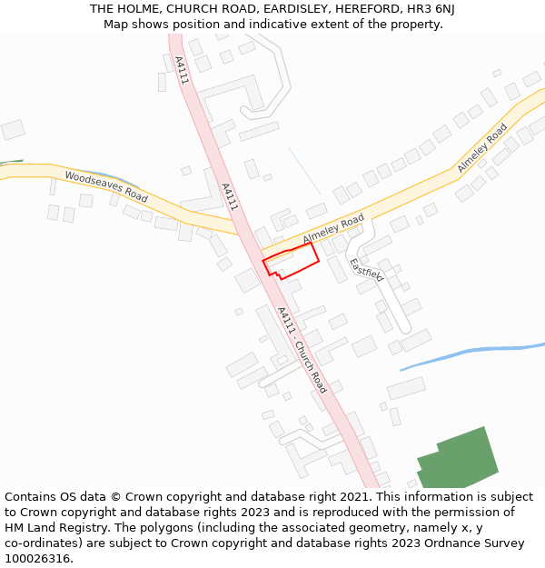 THE HOLME, CHURCH ROAD, EARDISLEY, HEREFORD, HR3 6NJ: Location map and indicative extent of plot