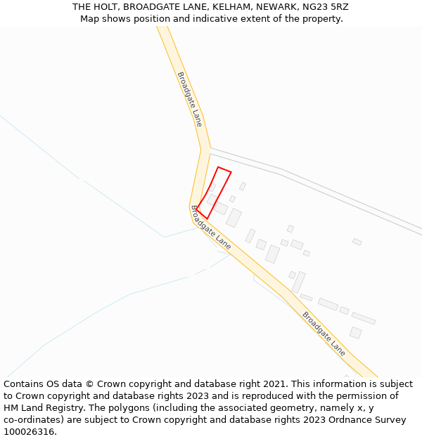 THE HOLT, BROADGATE LANE, KELHAM, NEWARK, NG23 5RZ: Location map and indicative extent of plot