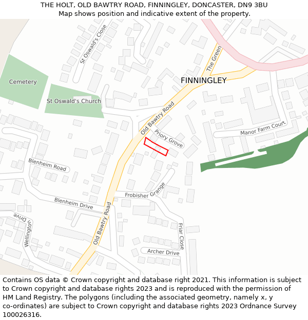THE HOLT, OLD BAWTRY ROAD, FINNINGLEY, DONCASTER, DN9 3BU: Location map and indicative extent of plot