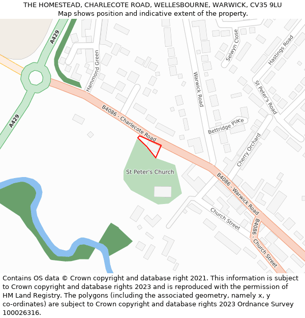 THE HOMESTEAD, CHARLECOTE ROAD, WELLESBOURNE, WARWICK, CV35 9LU: Location map and indicative extent of plot