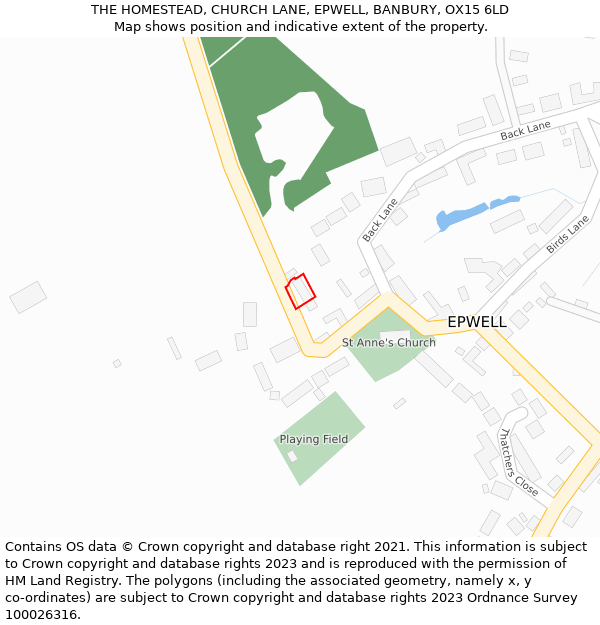 THE HOMESTEAD, CHURCH LANE, EPWELL, BANBURY, OX15 6LD: Location map and indicative extent of plot
