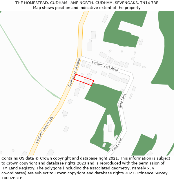 THE HOMESTEAD, CUDHAM LANE NORTH, CUDHAM, SEVENOAKS, TN14 7RB: Location map and indicative extent of plot