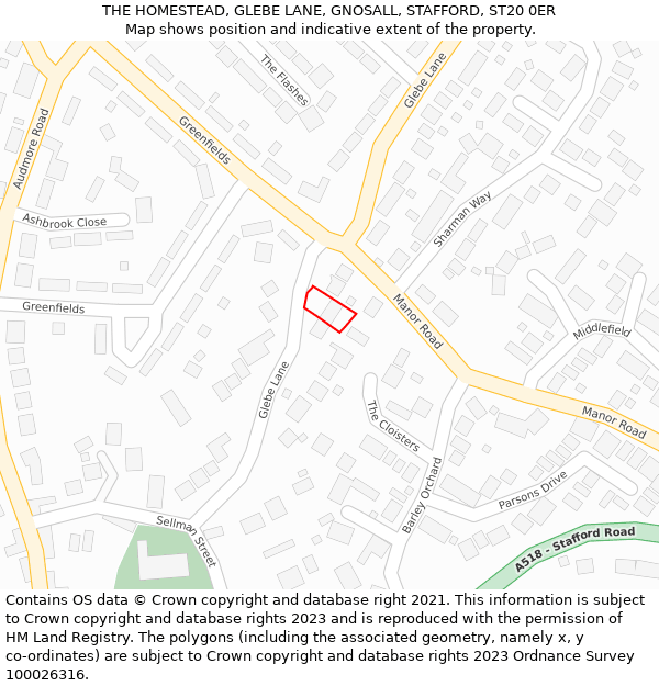 THE HOMESTEAD, GLEBE LANE, GNOSALL, STAFFORD, ST20 0ER: Location map and indicative extent of plot