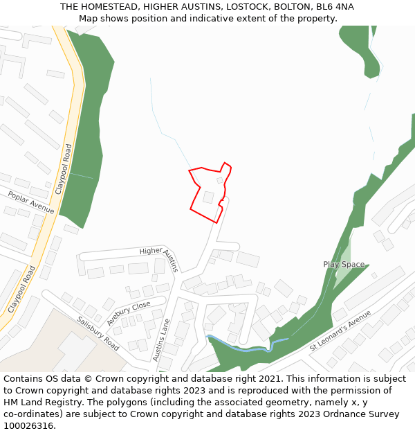 THE HOMESTEAD, HIGHER AUSTINS, LOSTOCK, BOLTON, BL6 4NA: Location map and indicative extent of plot