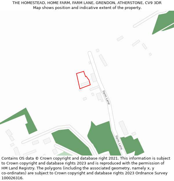 THE HOMESTEAD, HOME FARM, FARM LANE, GRENDON, ATHERSTONE, CV9 3DR: Location map and indicative extent of plot