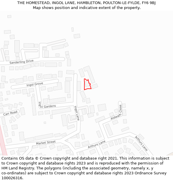 THE HOMESTEAD, INGOL LANE, HAMBLETON, POULTON-LE-FYLDE, FY6 9BJ: Location map and indicative extent of plot