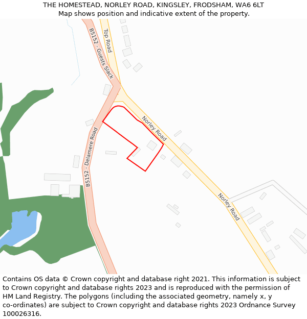 THE HOMESTEAD, NORLEY ROAD, KINGSLEY, FRODSHAM, WA6 6LT: Location map and indicative extent of plot