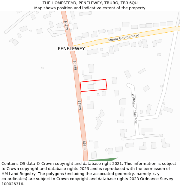 THE HOMESTEAD, PENELEWEY, TRURO, TR3 6QU: Location map and indicative extent of plot