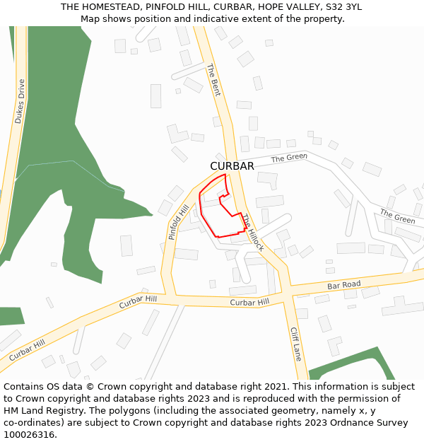 THE HOMESTEAD, PINFOLD HILL, CURBAR, HOPE VALLEY, S32 3YL: Location map and indicative extent of plot