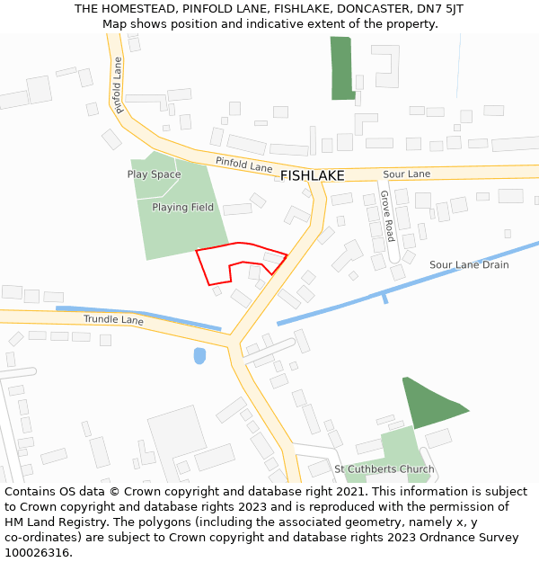 THE HOMESTEAD, PINFOLD LANE, FISHLAKE, DONCASTER, DN7 5JT: Location map and indicative extent of plot