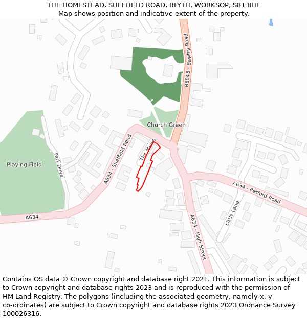 THE HOMESTEAD, SHEFFIELD ROAD, BLYTH, WORKSOP, S81 8HF: Location map and indicative extent of plot