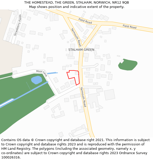 THE HOMESTEAD, THE GREEN, STALHAM, NORWICH, NR12 9QB: Location map and indicative extent of plot