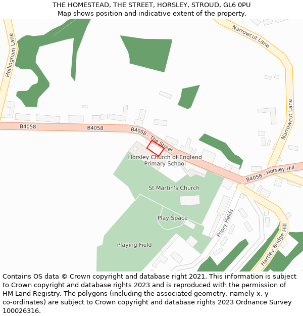 THE HOMESTEAD, THE STREET, HORSLEY, STROUD, GL6 0PU: Location map and indicative extent of plot