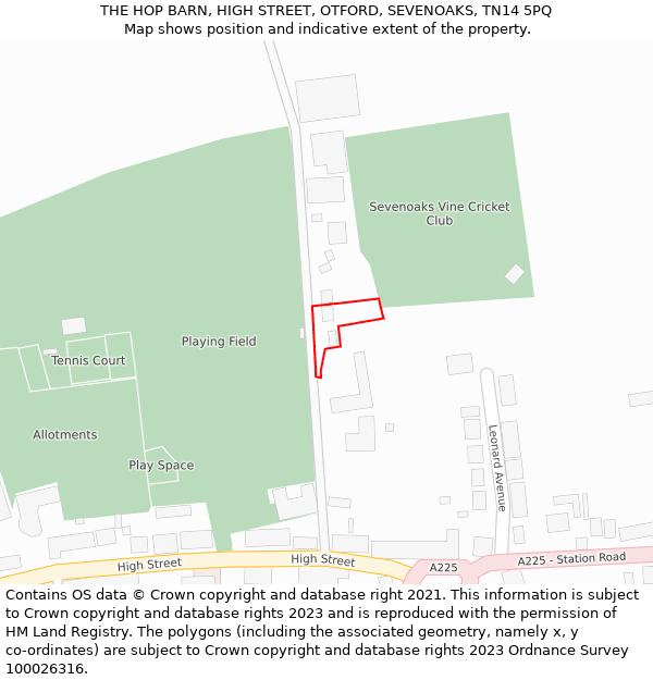 THE HOP BARN, HIGH STREET, OTFORD, SEVENOAKS, TN14 5PQ: Location map and indicative extent of plot
