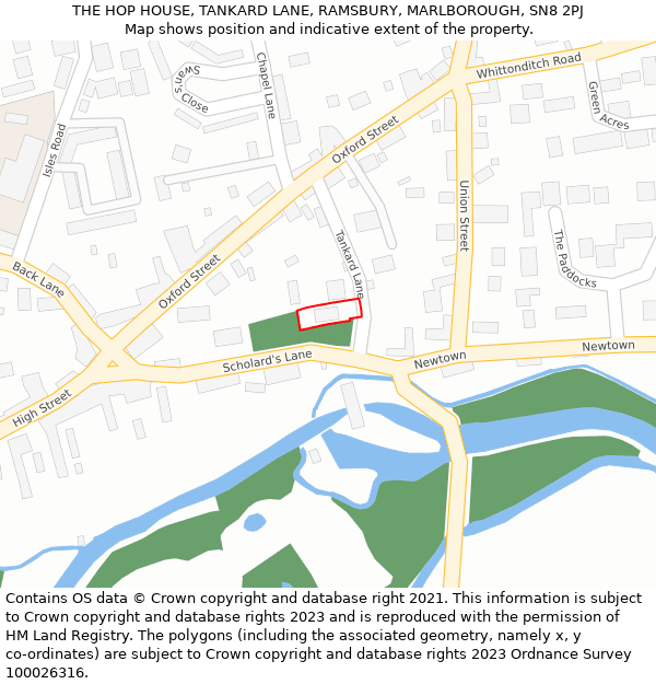 THE HOP HOUSE, TANKARD LANE, RAMSBURY, MARLBOROUGH, SN8 2PJ: Location map and indicative extent of plot