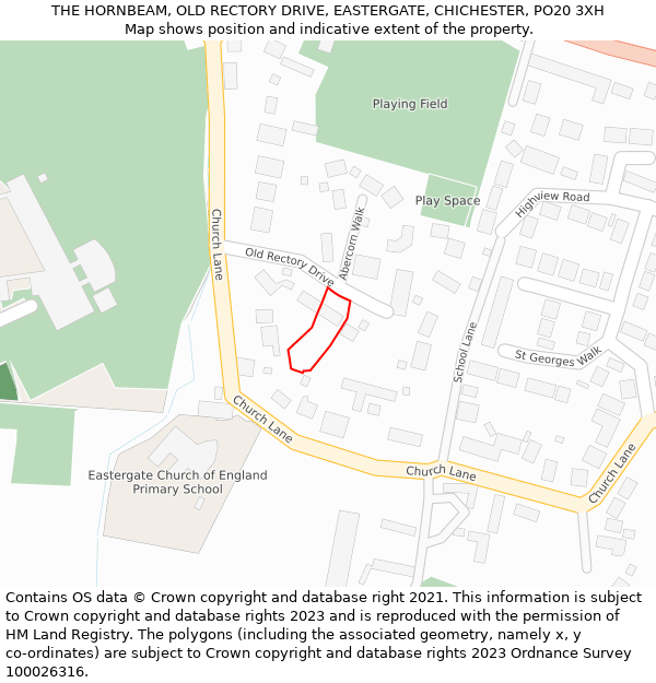 THE HORNBEAM, OLD RECTORY DRIVE, EASTERGATE, CHICHESTER, PO20 3XH: Location map and indicative extent of plot