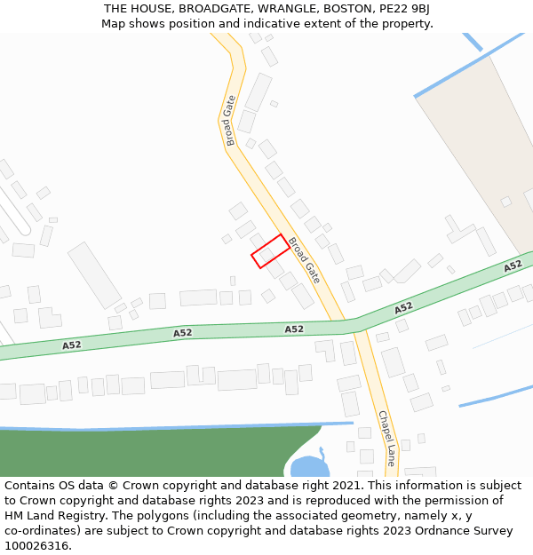 THE HOUSE, BROADGATE, WRANGLE, BOSTON, PE22 9BJ: Location map and indicative extent of plot