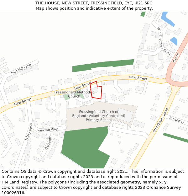 THE HOUSE, NEW STREET, FRESSINGFIELD, EYE, IP21 5PG: Location map and indicative extent of plot