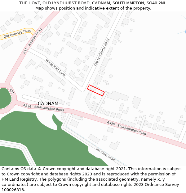 THE HOVE, OLD LYNDHURST ROAD, CADNAM, SOUTHAMPTON, SO40 2NL: Location map and indicative extent of plot