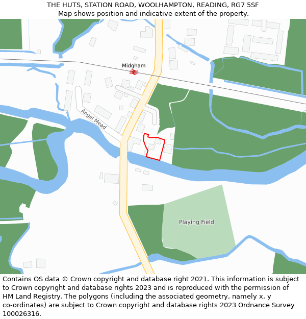 THE HUTS, STATION ROAD, WOOLHAMPTON, READING, RG7 5SF: Location map and indicative extent of plot