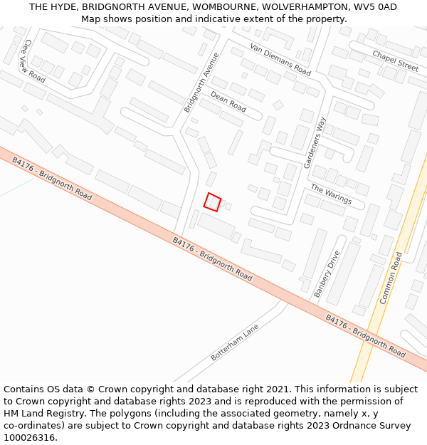 THE HYDE, BRIDGNORTH AVENUE, WOMBOURNE, WOLVERHAMPTON, WV5 0AD: Location map and indicative extent of plot