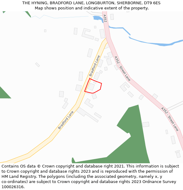 THE HYNING, BRADFORD LANE, LONGBURTON, SHERBORNE, DT9 6ES: Location map and indicative extent of plot