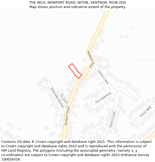 THE INCH, NEWPORT ROAD, NITON, VENTNOR, PO38 2DG: Location map and indicative extent of plot