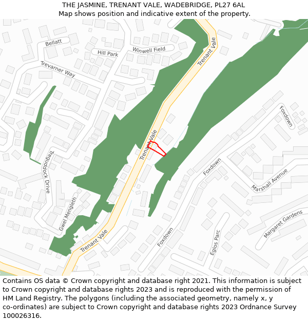 THE JASMINE, TRENANT VALE, WADEBRIDGE, PL27 6AL: Location map and indicative extent of plot