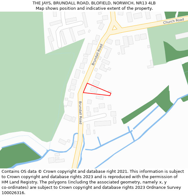 THE JAYS, BRUNDALL ROAD, BLOFIELD, NORWICH, NR13 4LB: Location map and indicative extent of plot