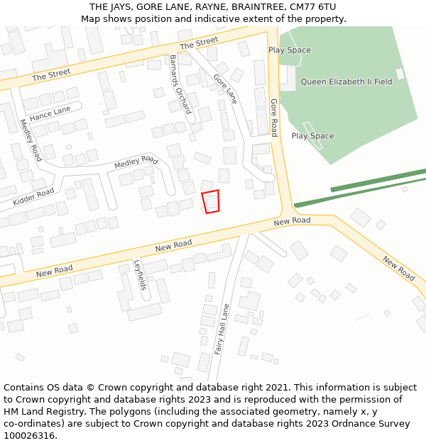 THE JAYS, GORE LANE, RAYNE, BRAINTREE, CM77 6TU: Location map and indicative extent of plot