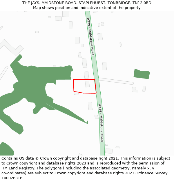 THE JAYS, MAIDSTONE ROAD, STAPLEHURST, TONBRIDGE, TN12 0RD: Location map and indicative extent of plot