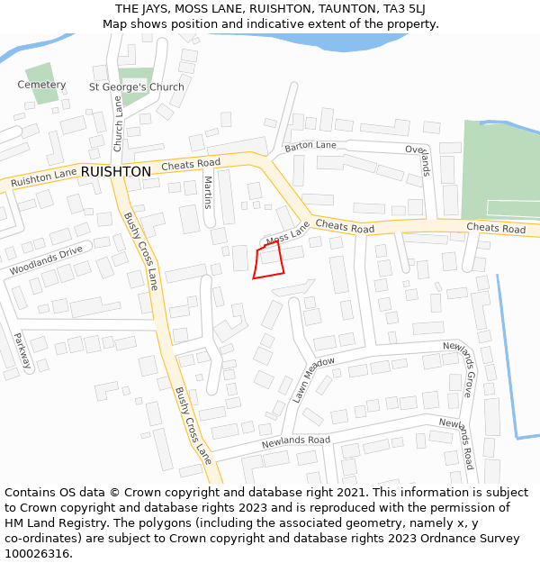 THE JAYS, MOSS LANE, RUISHTON, TAUNTON, TA3 5LJ: Location map and indicative extent of plot