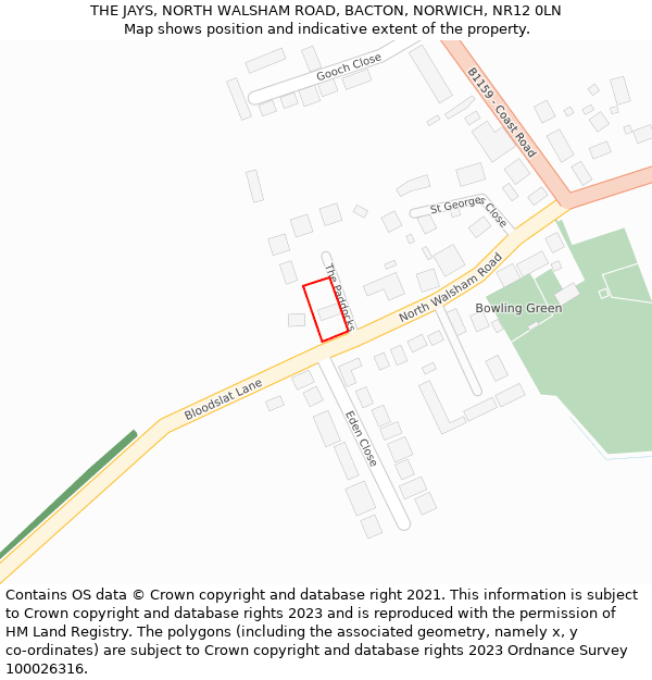 THE JAYS, NORTH WALSHAM ROAD, BACTON, NORWICH, NR12 0LN: Location map and indicative extent of plot