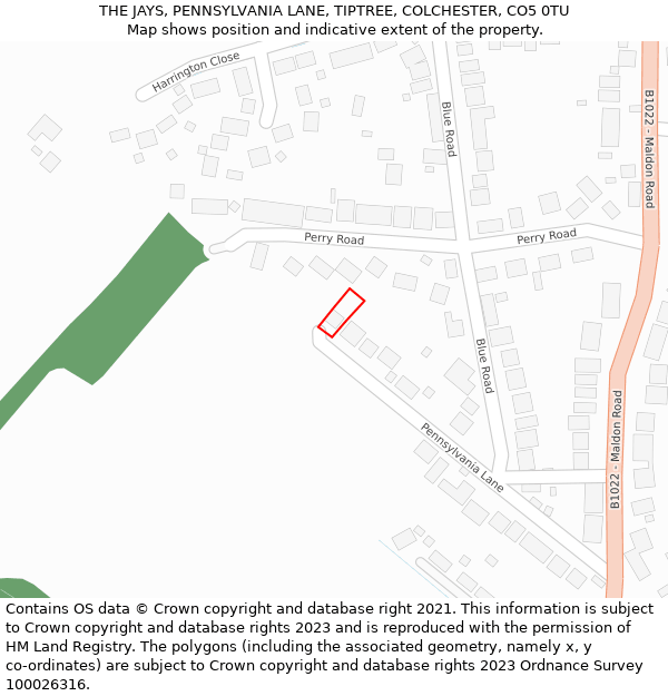 THE JAYS, PENNSYLVANIA LANE, TIPTREE, COLCHESTER, CO5 0TU: Location map and indicative extent of plot