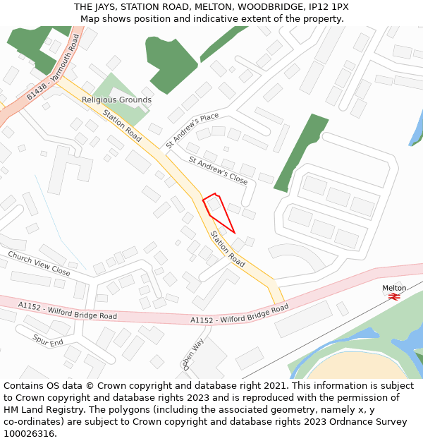 THE JAYS, STATION ROAD, MELTON, WOODBRIDGE, IP12 1PX: Location map and indicative extent of plot